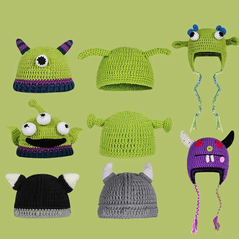 Cartoon Monster Shape Winter Hat Color Matching Media Pioneer Hats for Adult Knitted Keep Warm Hats Unisex Daily Wear 240715