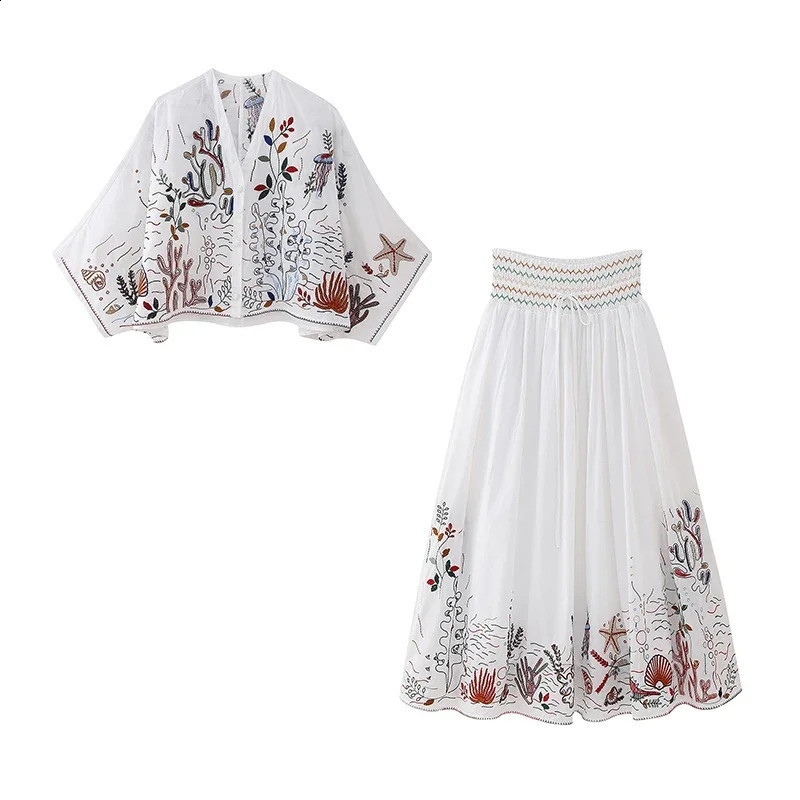 Women Set Fashion Pleated Embroidered Decoration Top And Skirt Youth Ladies Clothes 240712