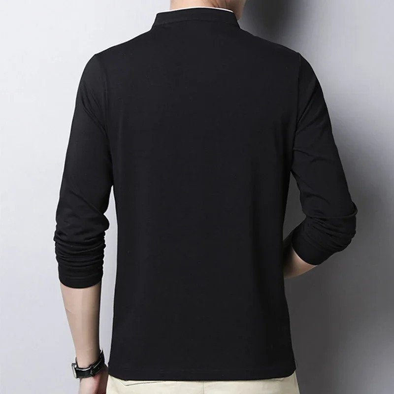Mens Fashion Long sleeved POLO Shirt Casual Cotton Breathable Top Stand up Collar Korean Comfortable T-shirt Top 240717