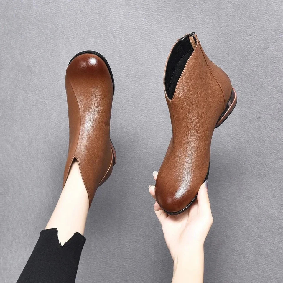 Ankle boots ladies England autumn winter short boats women casual daily comfort artificial leather shoes 240718