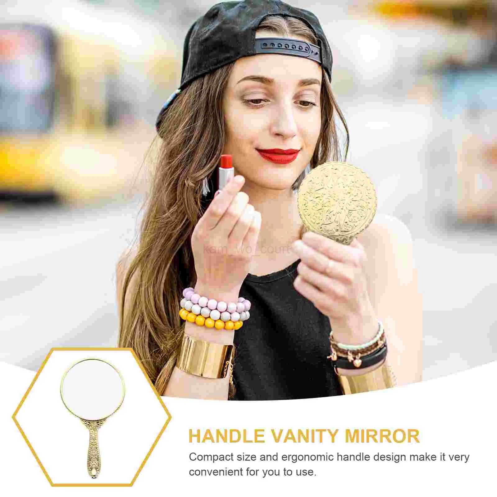 Travel Vanity Makeup Mirror with Handle Handheld Beauty Dressing Table Vintage Practical WomensM240722