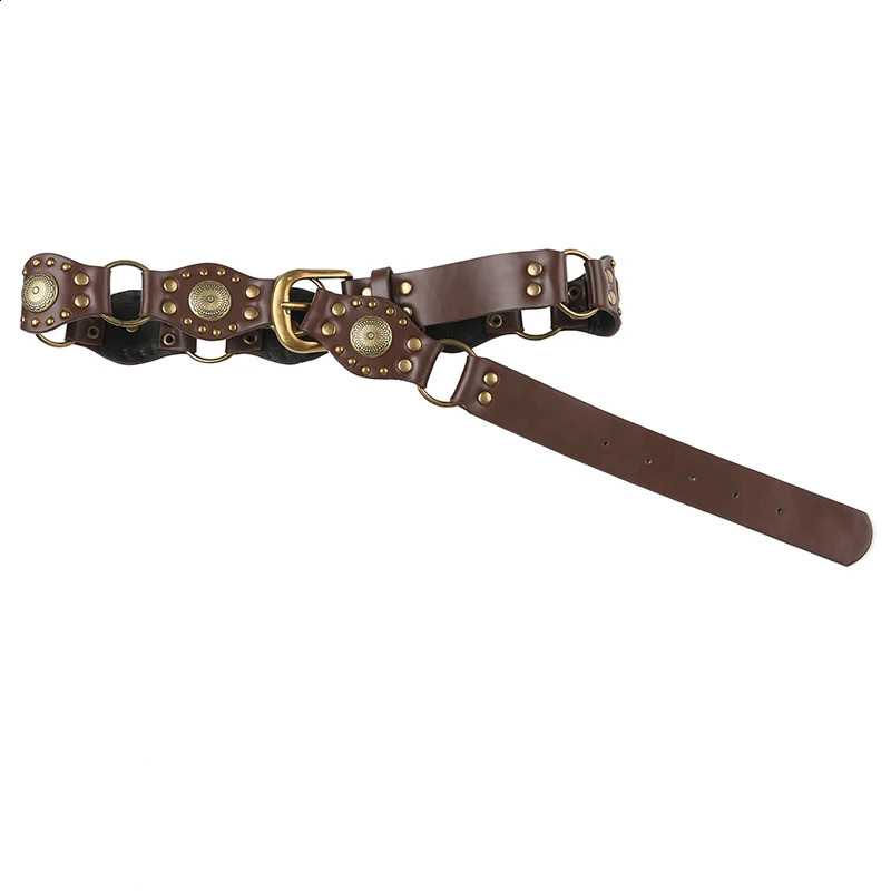 HEYounGIRL Leather Women Belts For Dresses Vintage Brown PU Waist Belt Bohemian Style Metal Buckle Waistband Fashion Accessories 240713