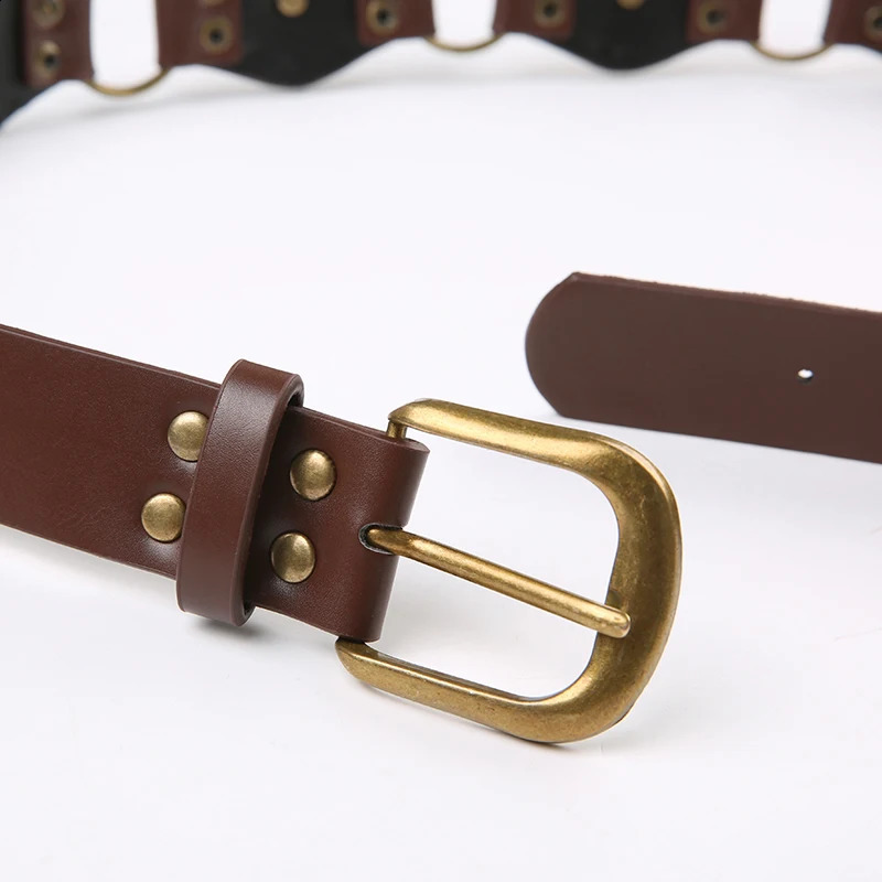 HEYounGIRL Leather Women Belts For Dresses Vintage Brown PU Waist Belt Bohemian Style Metal Buckle Waistband Fashion Accessories 240713