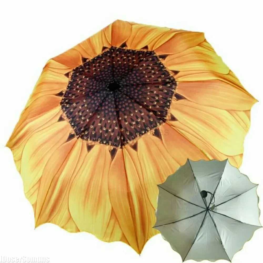 Folding 8 Bones Creative Yellow Sunflower Flower Sunny and Rainy Umbrellas UV Protection Beach Funny Umbrella Parasol Gifts M240722