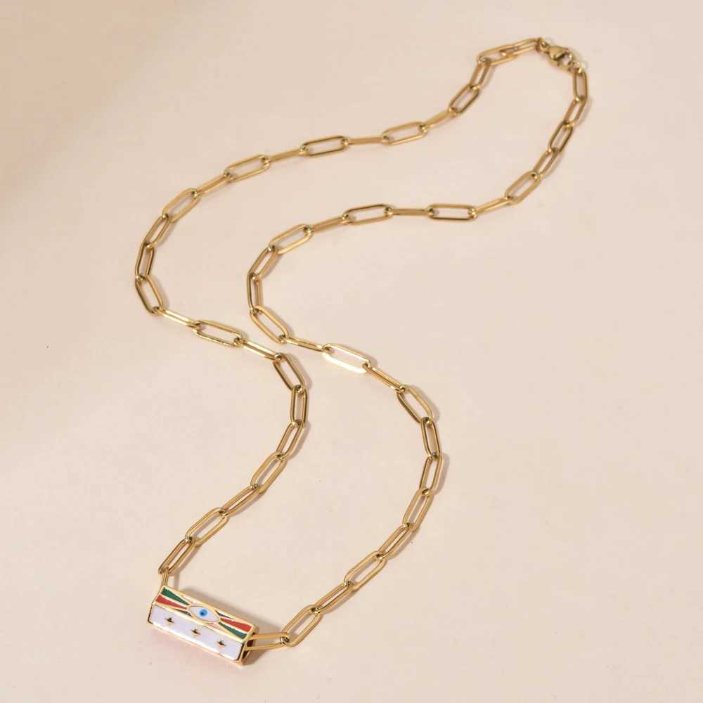 Pendant Necklaces ZMZY Bohemian Clip Necklace Womens Stainless Steel Chain Gold Eye Pendant Necklace Lucky Aesthetics Trkiye Jewelry Women J240719