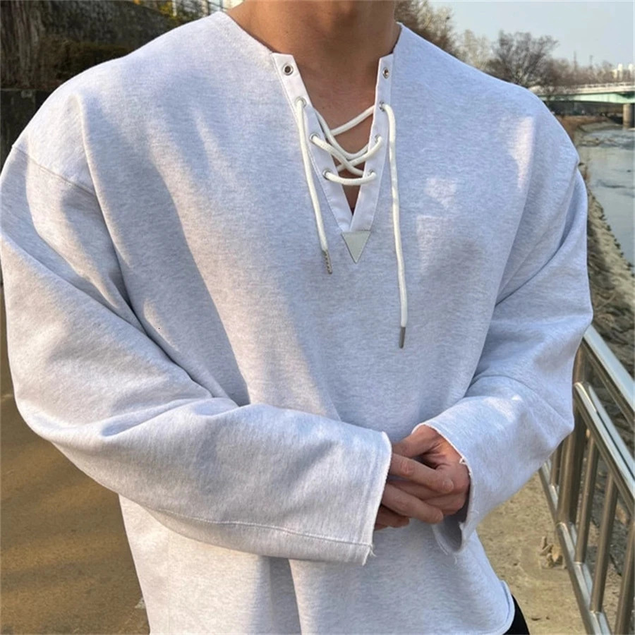 Long Sleeve t shirt for Men Autumn Fashion Cotton Solid Color tshirts Cozy Streetwear tshirt 3XL Baggy Korean Trendy 240717