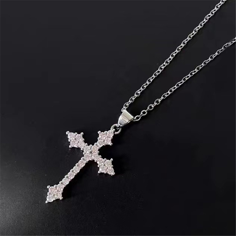 2024 Ins Top Sell Wedding Jewelry Sets Simple Fashion 925 Sterling Silver Round White Lab Moissanite Diamond Party Cross Pendant Dangle Earrings Clavi