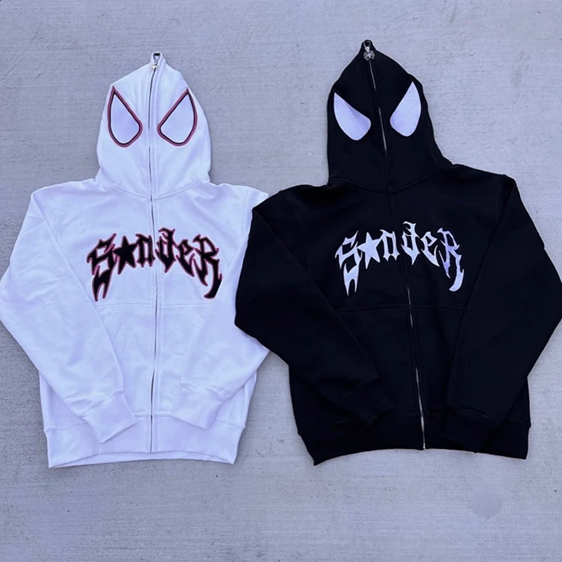 Full Zip Up Spider Hoodie Women Men Streetwear Harajuku Graphic Oversized Jacket Hood Shirt Punk Gothic Y2K Clothes Sweatshirt 240807CJ