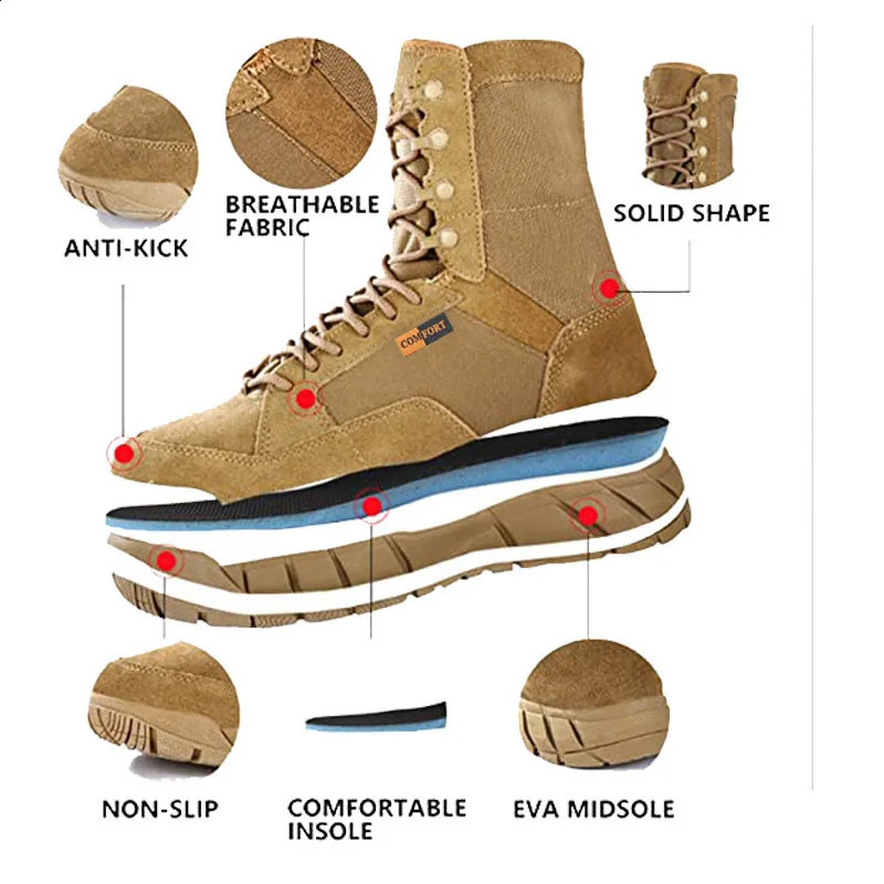 Lightweight Man Tactical Boots Combat Anti-Collision Training Lace Up Waterproof Outdoor Hiking Breathable Shoe 240708