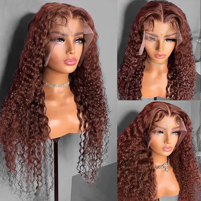 Reddish Brown Deep Wave Lace Front Wig Human Hair Wigs 13x4 HD Pre Plucked for Women Water Wave HD Lace Frontal Wigs Glueless