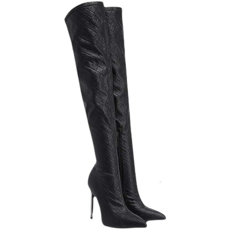 HBP Winter new slim black high heeled pointed toe slimming elastic knee for children's long boots