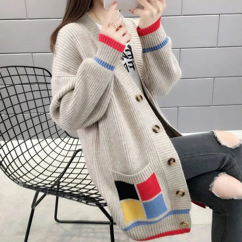 Knitted top cardigan womens fashion aesthetic purse sweater jacket spring mixed color sweater cardigan women 240717