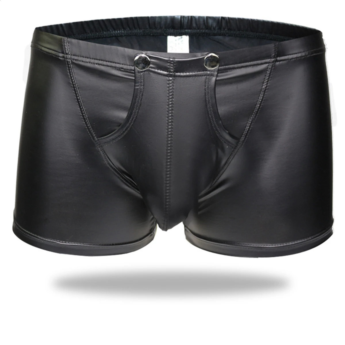 Sexy Men Boxers Open Crotch Faux Leather Lingerie Stage U Convex Pouch Black Patent Shorts Gay Mens Underwear 240711