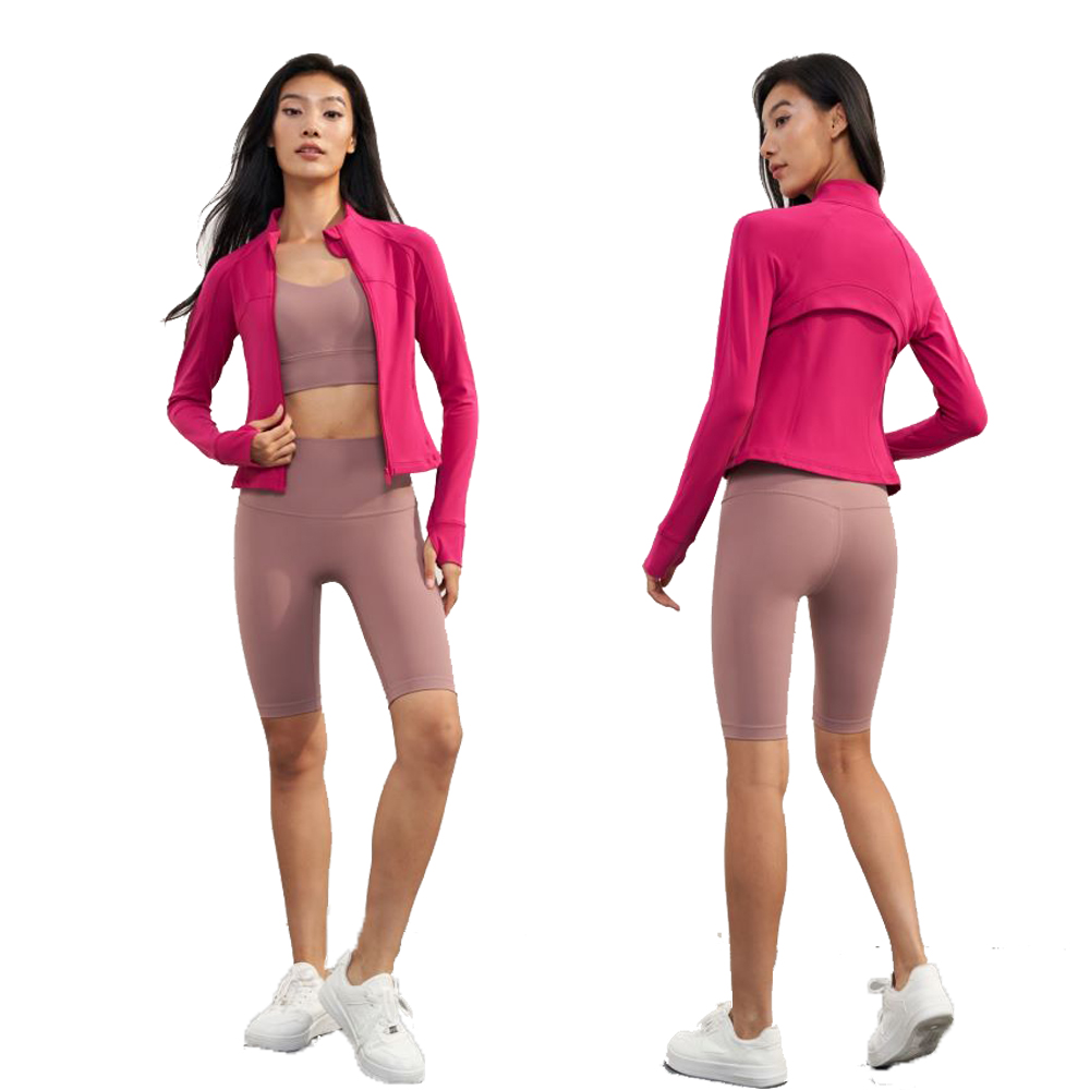 Fashion Womens Yoga Jackets Activewear Long Sleeve Rose Red Slim Women's Sport Coat Stand Collar Nylon Short Coats Fit for Running Shopping