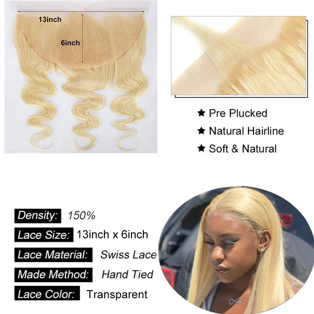 613 Blonde Hair 13X4 Body Wave Closure Pre Plucked Natural Hairline Transparent Lace Frontal Melted Well