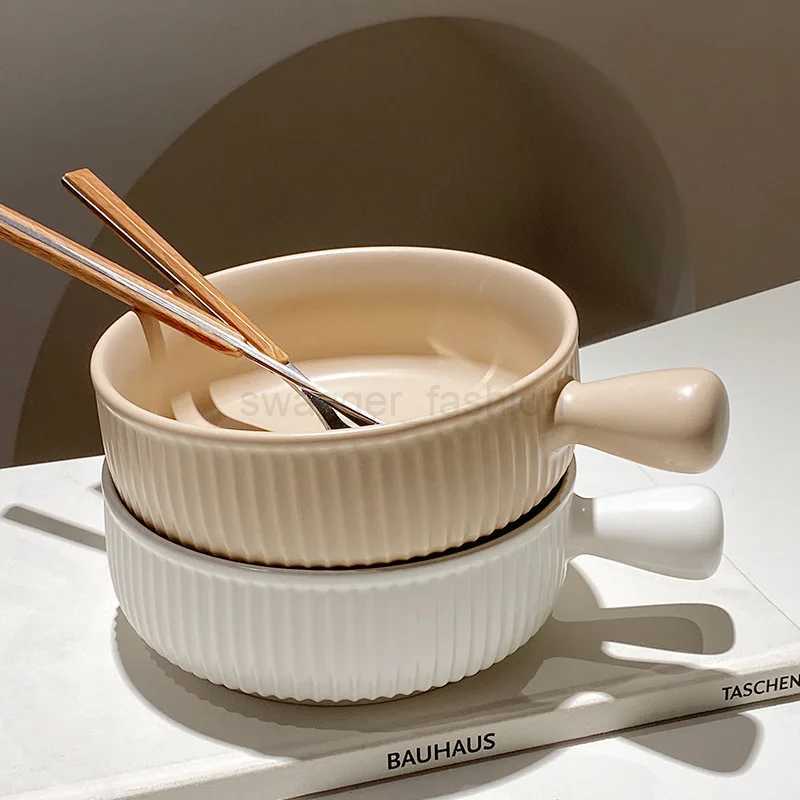 Bake Baking Bowl With Handle Oven Baked Rice Bowl Nordic Ceramic Instant Noodle Bowl Fruit Salad Bowl Home Creative TablewareB270723