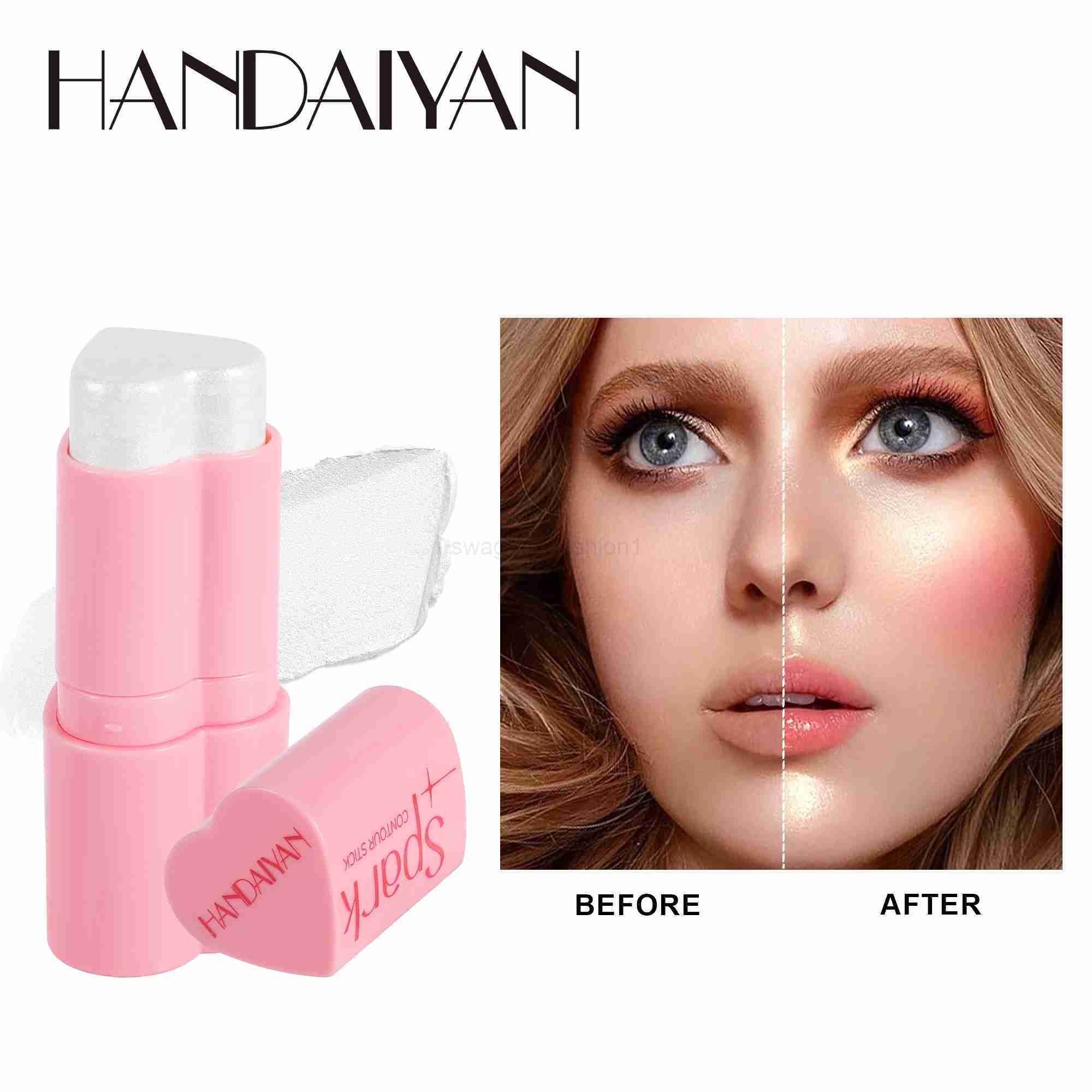 HANDAIYAN Heart Shaped Blush Stick Contour Highlighter Pearlescent Face Brightening Womens Cosmetics High Pigment Long-lastingB240722