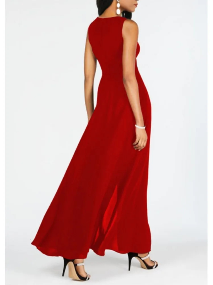 Summer For Womens Color Matching Sleeveless O Neck Jumpsuit Simple Slim Elegant Female Casual Fashion Slit Pantsuit Skirt 240715