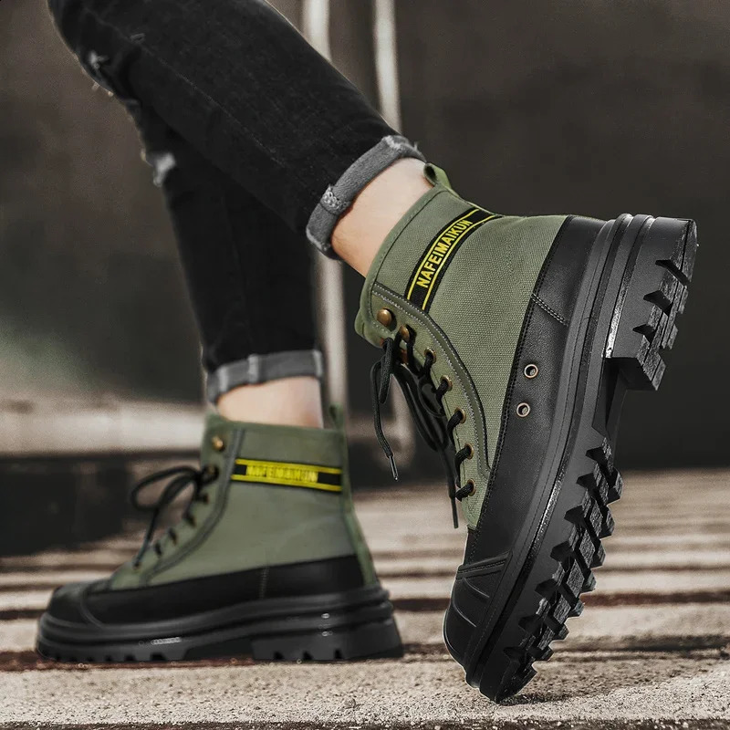 Shoes for Men Outdoor Male Booties Canvas Boots Toe Cap Anticollision Winter Cotton Ankle Fashion Military 240718