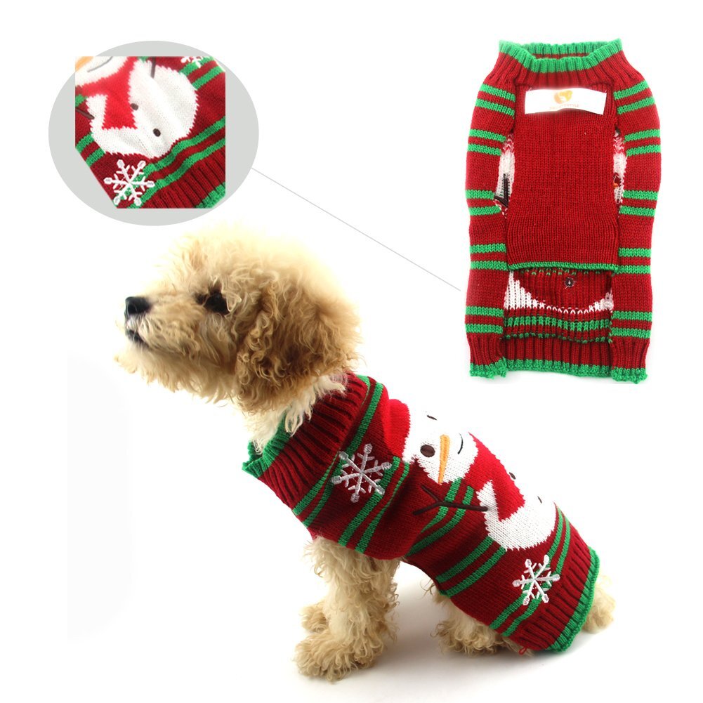 FOGOMOVE Snow Snowman Xmas Holiday Sweaters New Year Christmas Sweater Pet Clothes for Small Dog and Cat(Snowman,XXS)