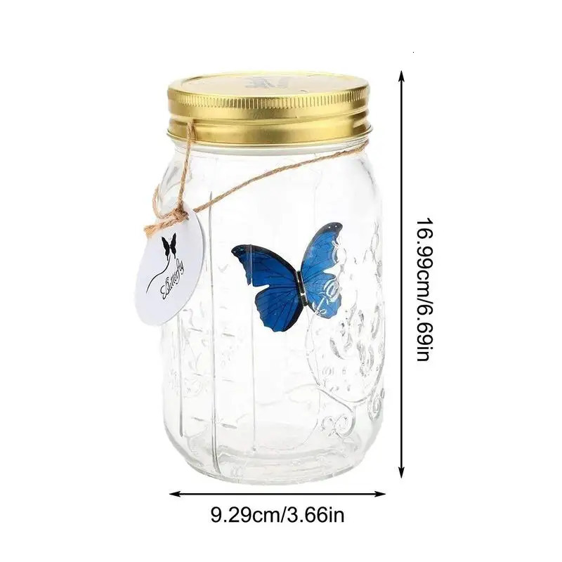 Unique Magic Flying Butterfly Jar LED Lamp Glass Mason Jar Simulation Animated Butterfly Fly Insect Collecting Bottle Home Decor 240719
