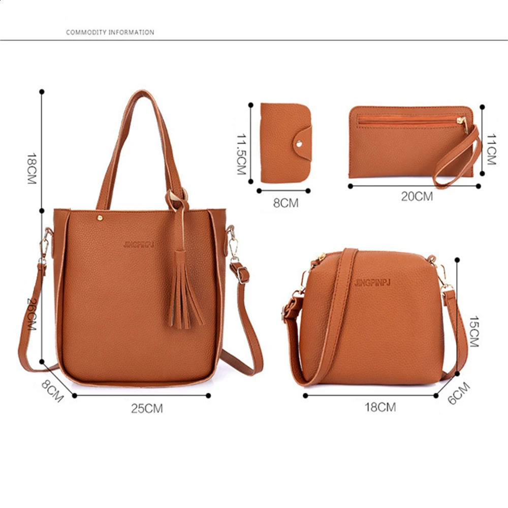 4 Pieces Set Versatile Women PU Leather Handbag Fashionable Shoulder Purses Ladies Purse Messenger Satchel Wallet Bags 240907Z