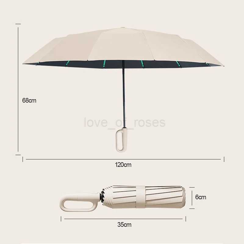 Fully Automatic Umbrella Men Women Folding Windproof Strong Waterproof Sturdy Sunscreen Umbrella Reinforce Ring ClaspM240722