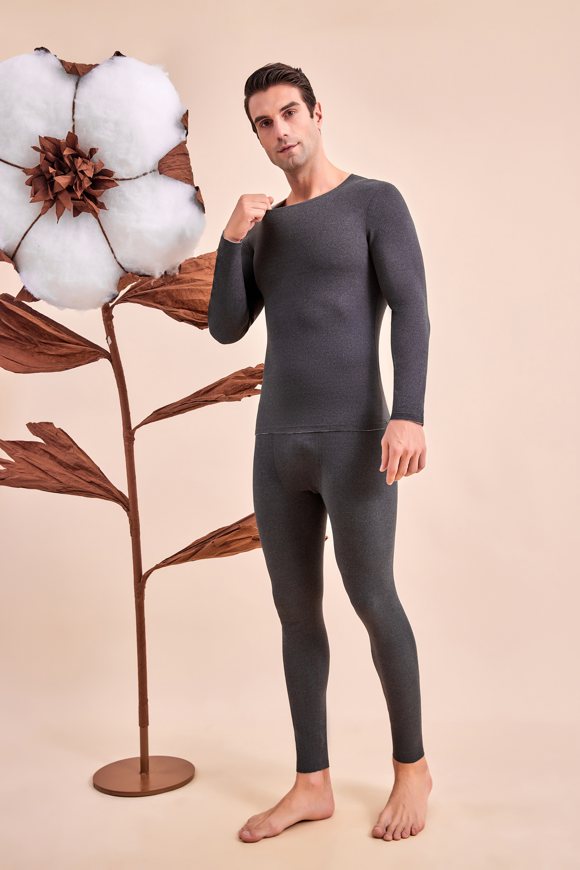 Men's thermal suit, thermal underwear, pajamas, 7A antibacterial and mite proof 24A07