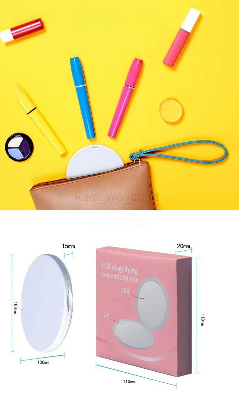 1Pcs Handheld Portable Makeup Mirror Double Sided 10X Magnifying Mirror Flip Flap Folding Round Mini Pocket Makeup Mirror ToolsM240722