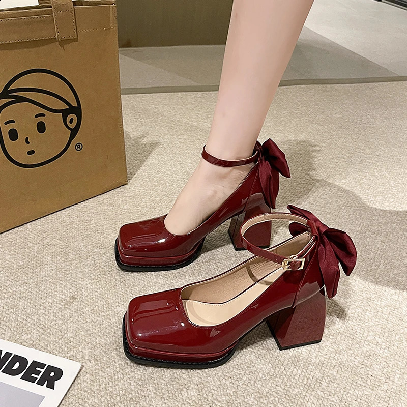 Mary Jane Womens Shoes Spring Shallow Mouth Thick Heel Square Head Waterproof Platform Fashion Large Single Shoe Women 240718