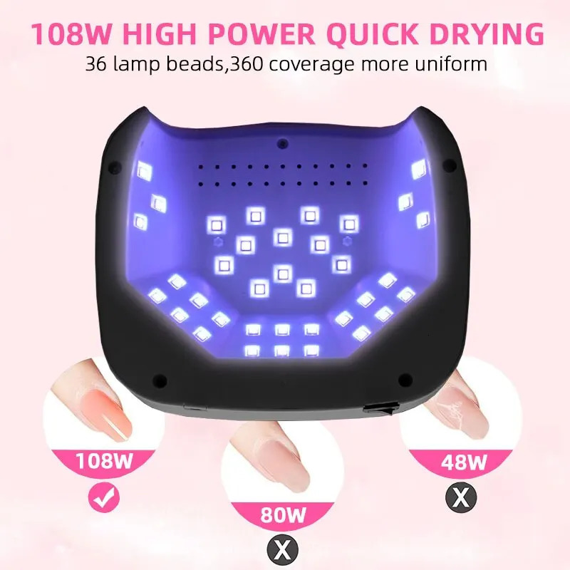36LEDS Rechargeable UV LED Nail Lamp Professional Cordless Gel Polish Drying Lamp For Manicure With Built-in Battery Nail Art 240713