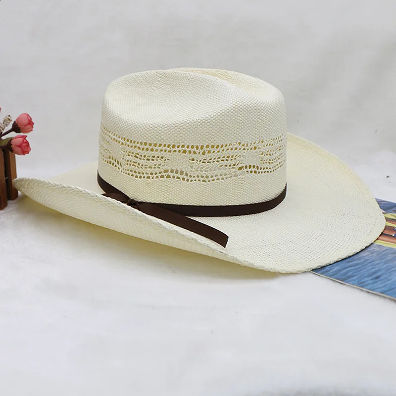 2024 Cowboy Straw Hat Stiff Version Woven Western Cowboy Hat Jazz Hat Rolled Brim Summer Sun Shade sombrero hombre 240717