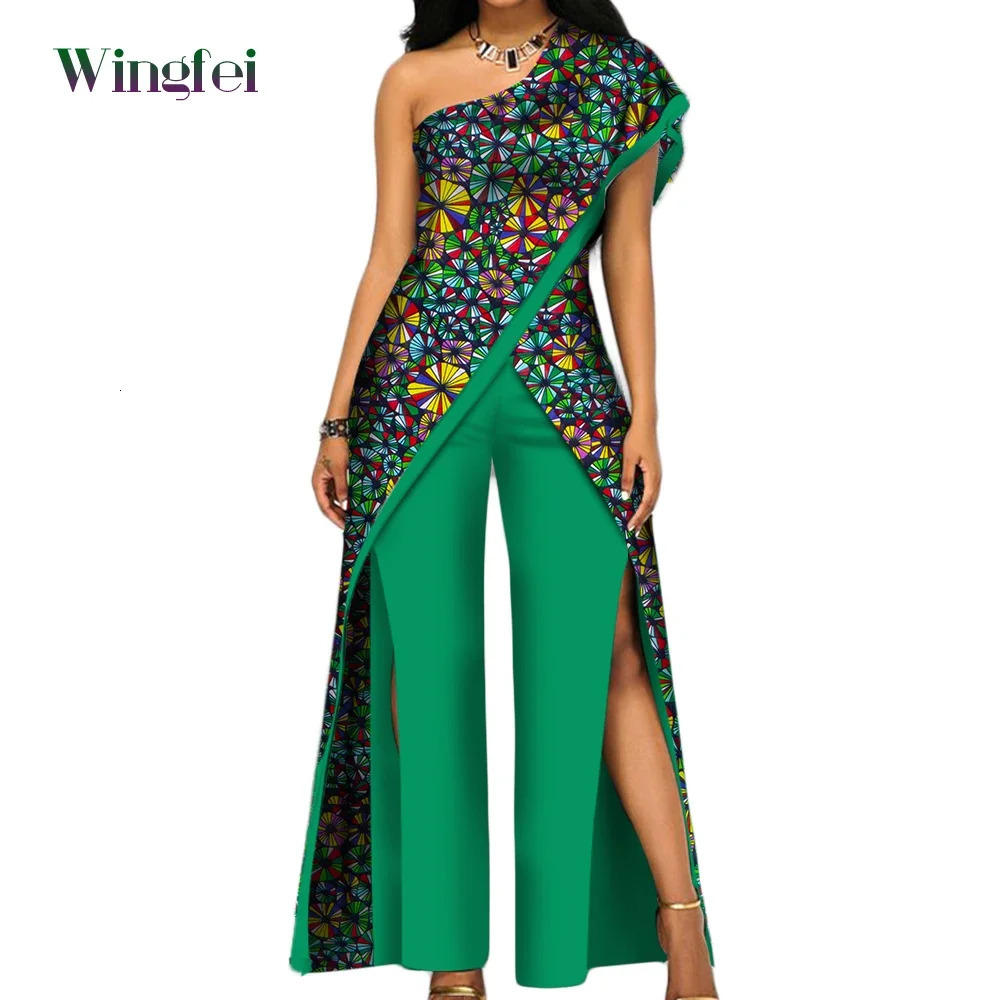 Africa Clothes for Women Ankara Fashion Pant Set for Women Sexy Off Shoulder Jumpsuit Dashiki Clothing Wax Print Cotton WY2373 240715