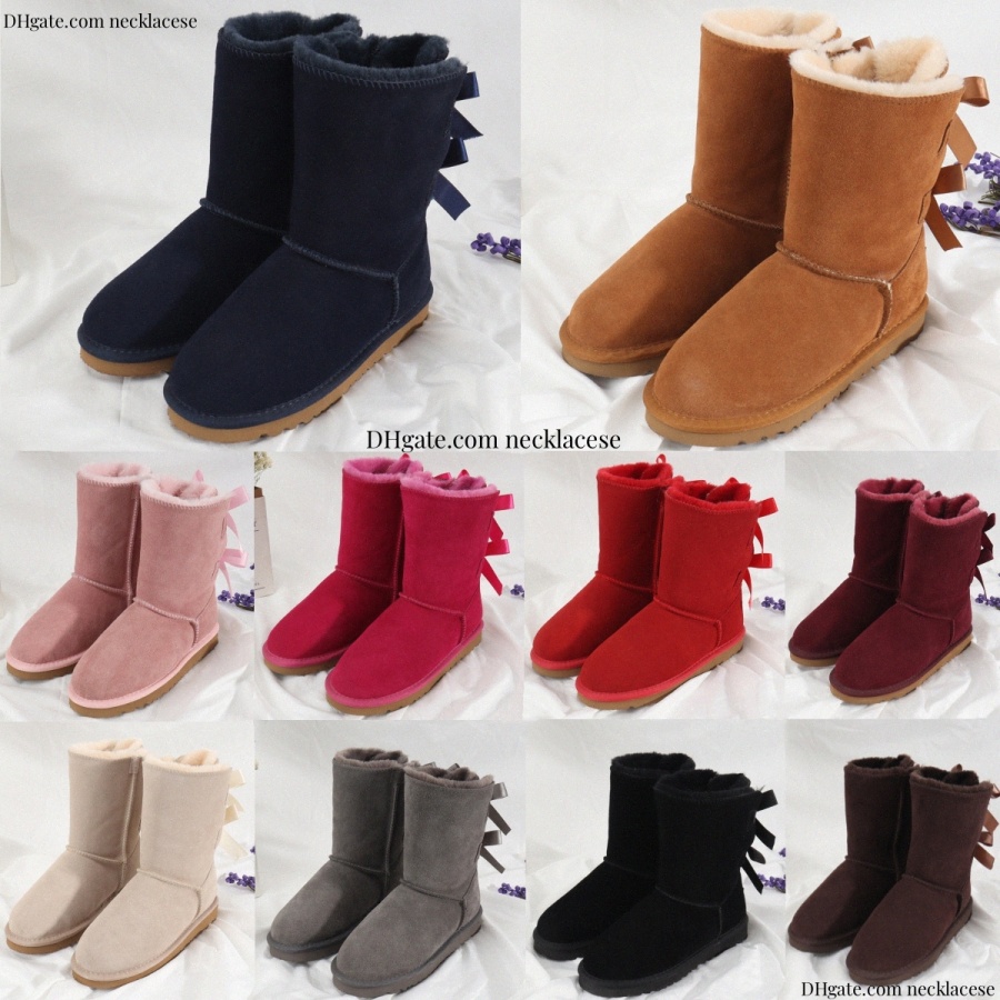 Kids Boots Mini Bow Australian Bailey Classic Girls Shoes Toddlers Children Winter Snow Boot II Baby Youth Chestnut Black Booties Furry Red Pink