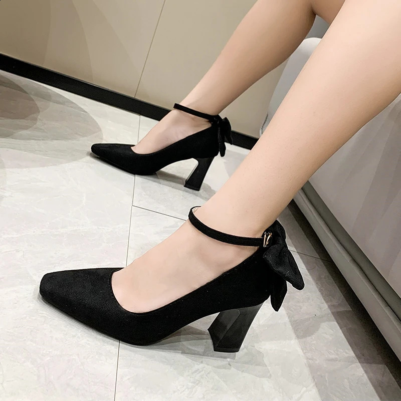 Spring Autumn Shallow Pointed Toe Single Shoes Womens Fashionable Fresh French Style Fine Heeled Trendy 240718