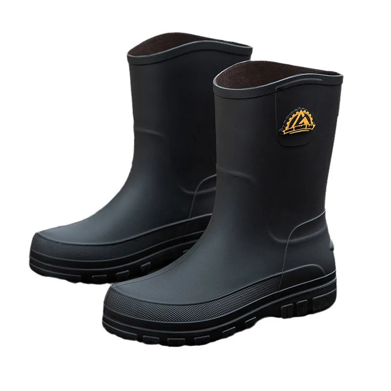Mens casual waterproof anti slip rain boots middle tube fashionable work rubber shoes buy one size larger for cotton styles 240712