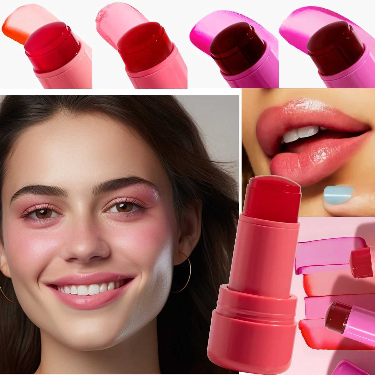Cooling Water Jelly Tints + Lip Stain Waterproof Long-Wearing Aloe Moisturize Berry Lip Cheek Tint Hot Pink Jelly Blush StickB240722