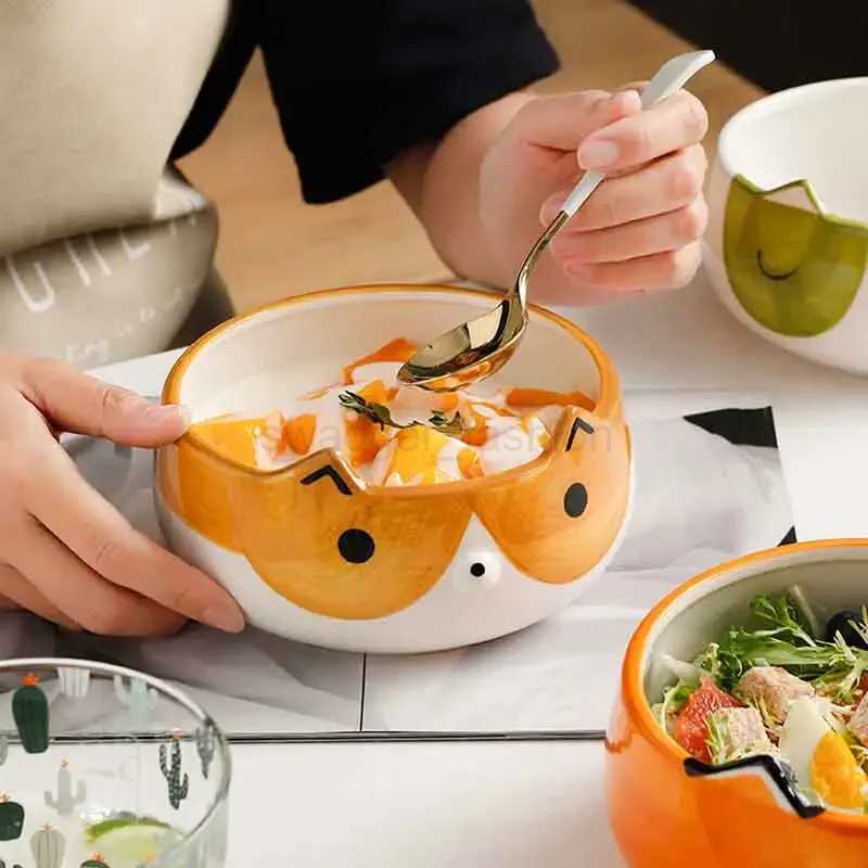 Hand Painted Fox Cat Dog Bowls Cute Animal Bowl For Salad Fruit Noodle Rice Soup Creative Underglaze Ceramic Children TablewareB270723 - view 6