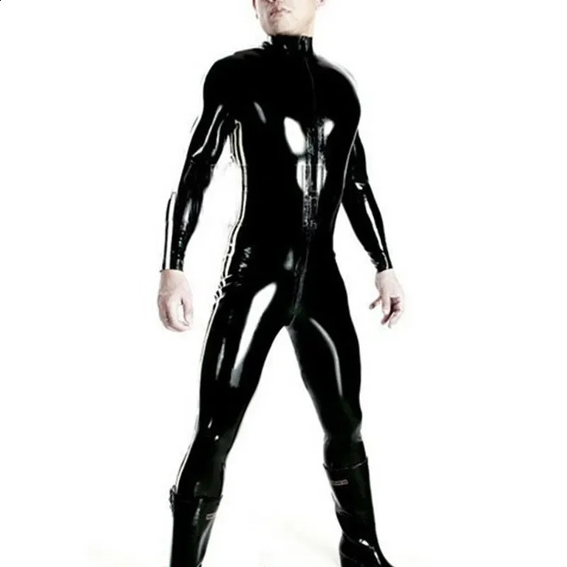 Oversized S4XL Sexy Lingerie Men Catsuit Faux Leather Front Zipper Crotch Bodysuit Gay Fetish Costumes Erotic Jumpsuit 240711