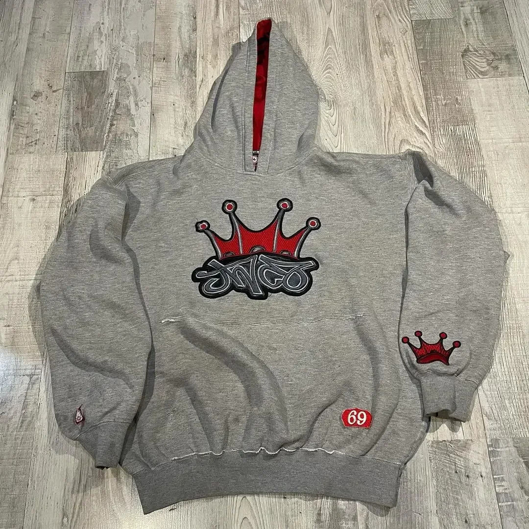 American Hip Hop JNCO Pattern Embroidery Hoodie Men Y2K Street Casual Loose Joker Sweatshirt Unisex Punk Rock Hooded 240719