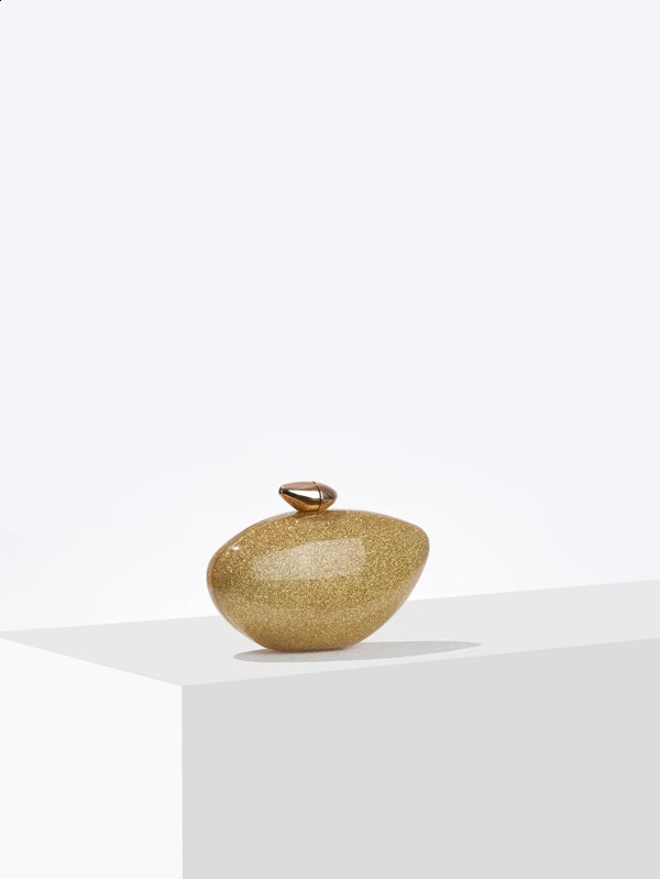 Acrylic egg shape clutch bag women evening party cute Pearl shell purse ivory rose gold handbag 240722