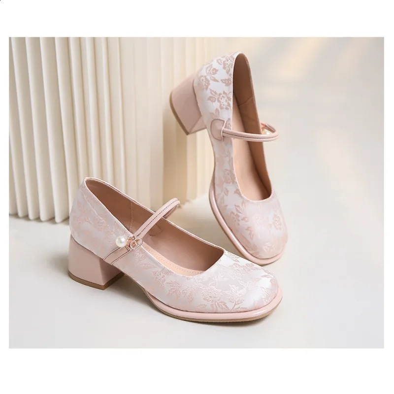 Spring Autumn Fashion Embroidery Platform Shoes for Women Soft Sole Mary Jane Casual Ladies High Heels 240718