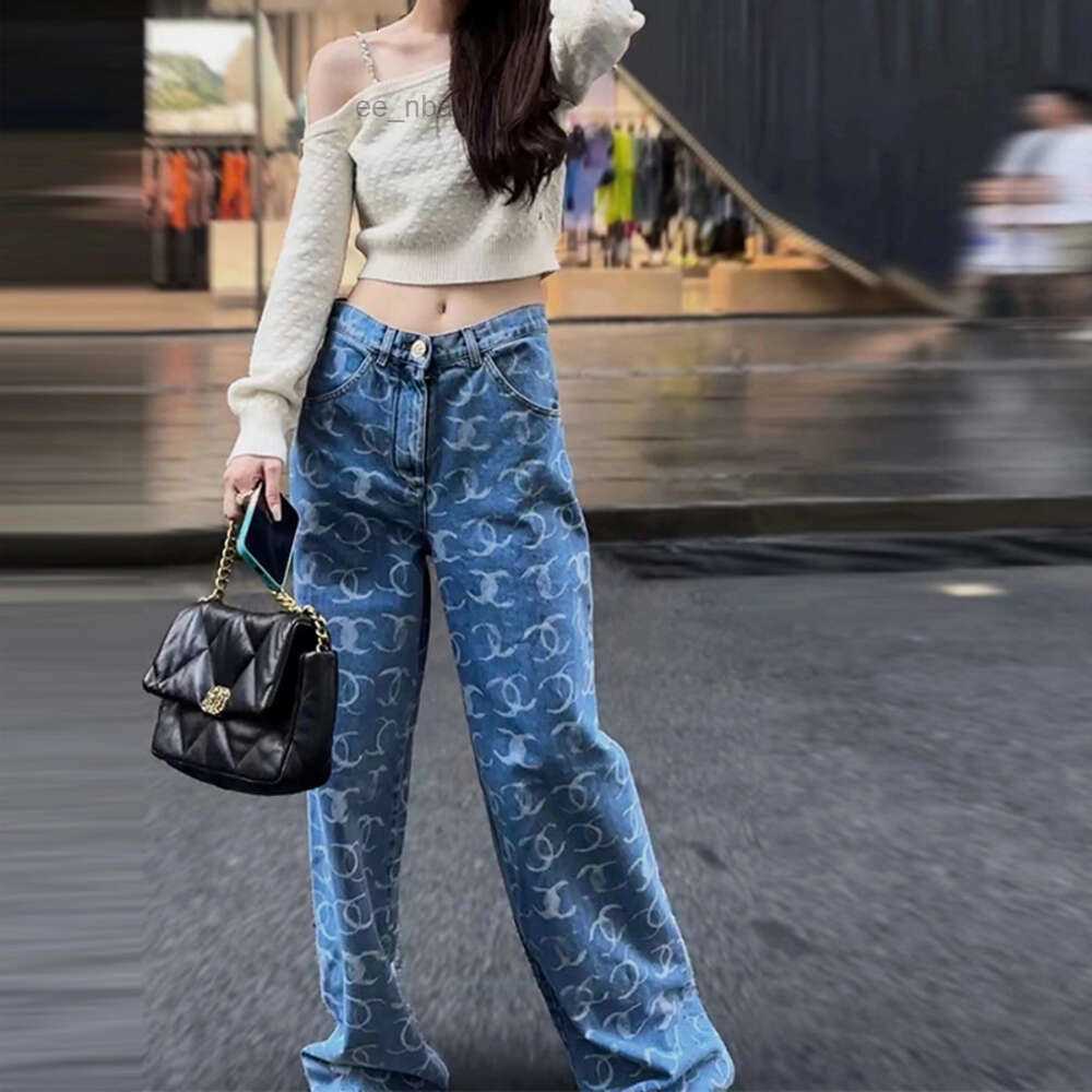 South Oil High end Womens Wear 24 New Small Fragrance Full Print Sticking Diamond Trendy Narrow Straight Tube Denim Pants for Women