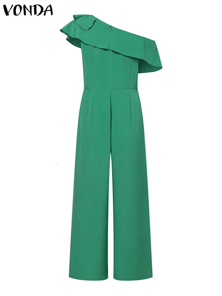 VONDA Elegant Jumpsuits Long Rompers 2024 Women Summer Casual Solid Color Ruffled Sexy Off Shoulder Fashion Office Overalls 240715