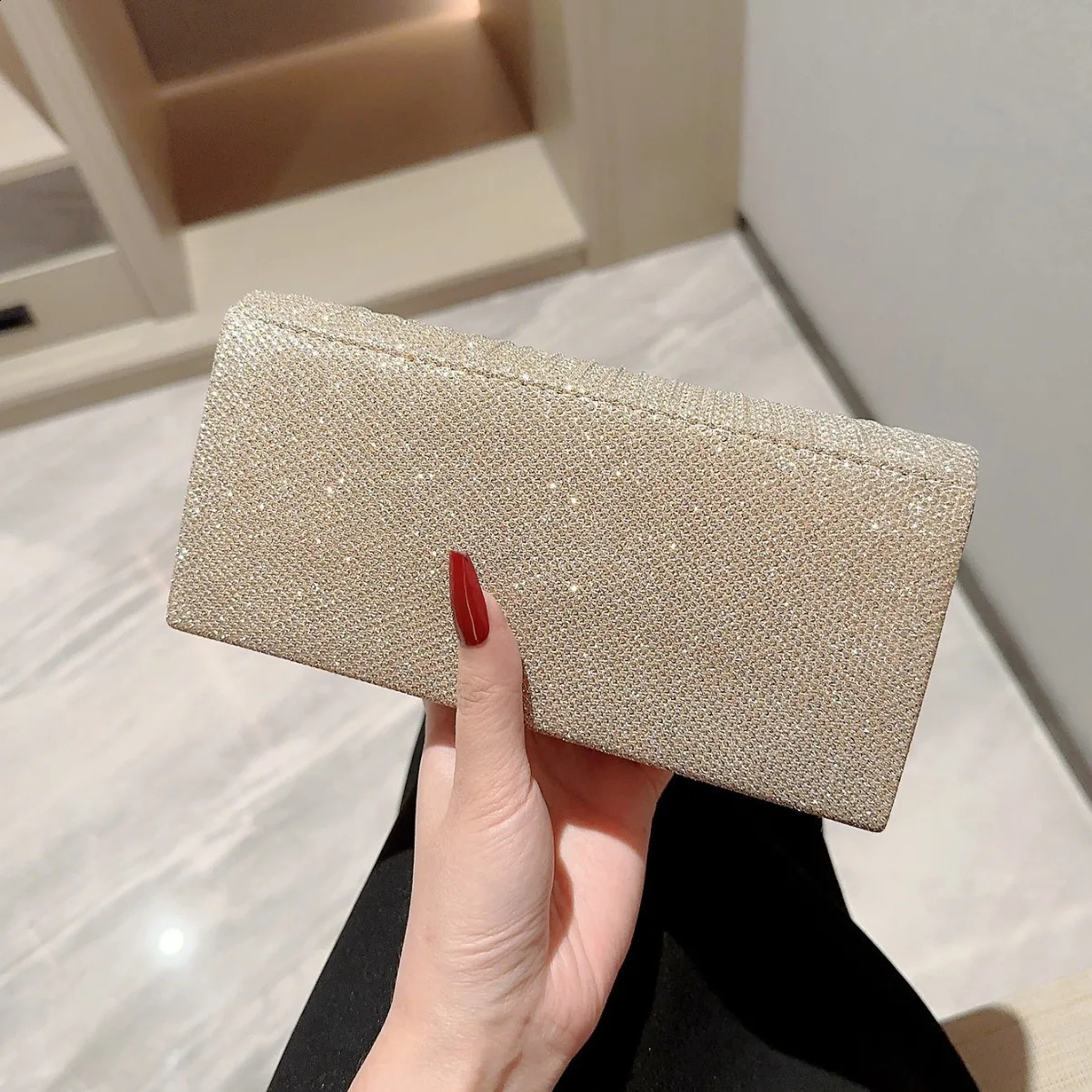 Women Lady Female Silver Evening Dinner Clutch Shiny Elegant Bag Shoulder Handbag Glitter Purse Party Wedding Handheld 240722