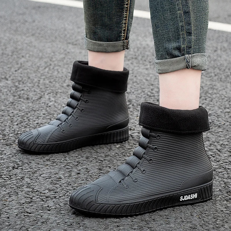 Fashion Mens Rain Boots Rubber Gumboots Slip on Mid-calf Waterproof Working Boots Comfort Red Non-slip Fishing Shoes for Men 240712
