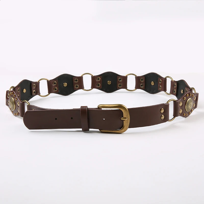 HEYounGIRL Leather Women Belts For Dresses Vintage Brown PU Waist Belt Bohemian Style Metal Buckle Waistband Fashion Accessories 240713