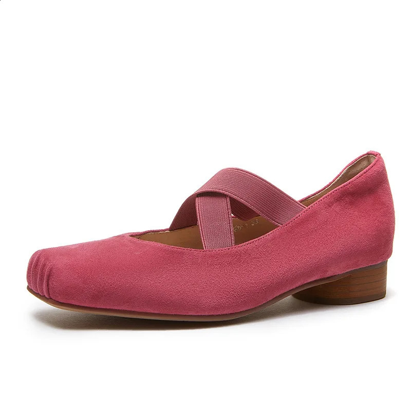 ALA Rising|LEH Leather Handmade Pig Mouth Ballet Shoes With Cross Heel Sheepskin Mary Jane Womens Square Head 240718