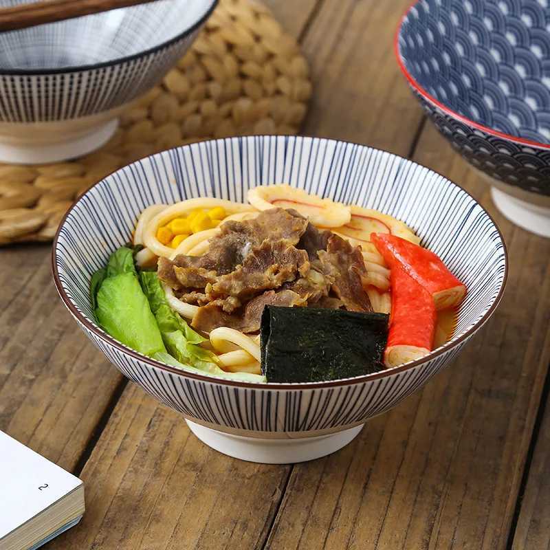 Round Porcelain Salad Soup Ramen BowlStackable Ramen Bowl Serving BowlMicrowavable Ceramic BowlsHeat and Cold Resistant30ozB270723