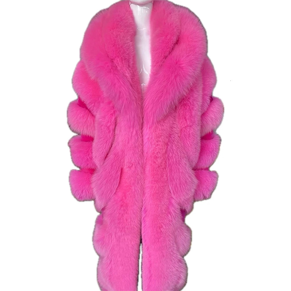 YOLOAgain Womens Long Real Fox Fur Jacket Black Fox Fur Coat Winter Warm Outerwear 240716